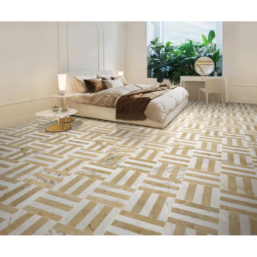 12*12 Waterjet marble,White Gold 2 color, natural marble, for floor and wall,polished marble tile, natural stone, genuine marble, real marble, 1 box each pattern 4 pcs