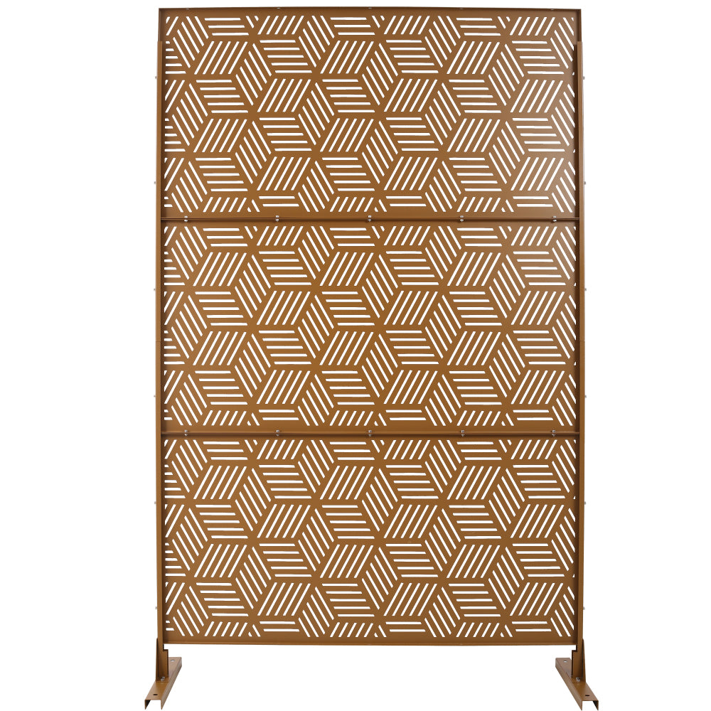 Outdoor & Indoor Privacy Screen Metal Privacy Screen 76" H×48" W, Freestanding Decorative Privacy Screen for Deck Balcony Patio, Privacy Fence Panels for Outside Lawn Garden PS116 BROWN