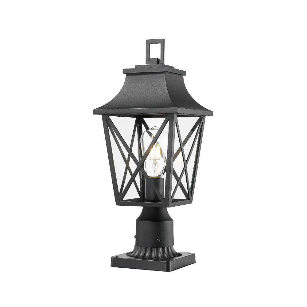 Outdoor Post Light, Black Pole Lantern Lighting Fixture with Pier Mount Base Hard Wired, Outdoor Column Lights Exterior Lamp Post Lantern with Glass for Garden Yard Patio Path (2 pack)