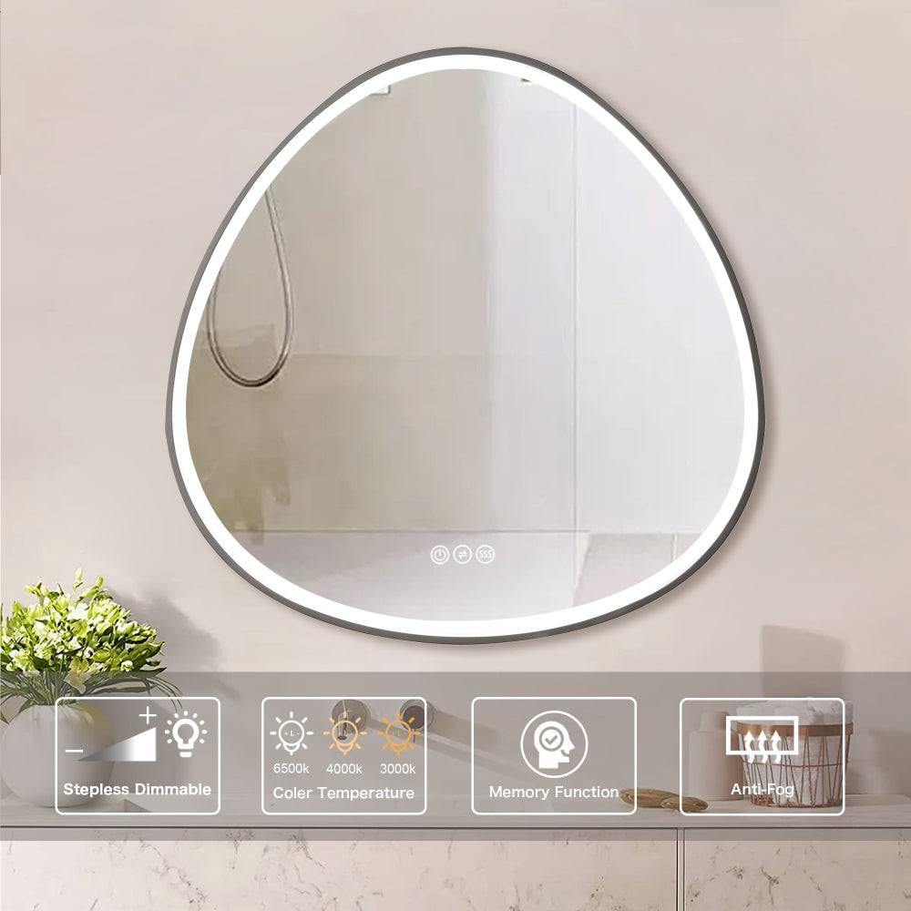32 x 32 in. Gunmetal Grey Framed Dimmable Anti-Fog LED Bathroom Vanity Mirror