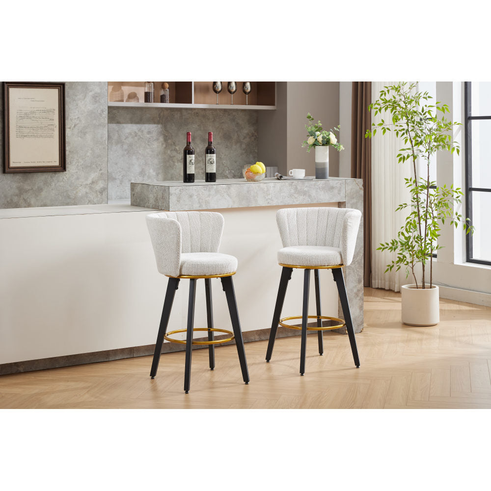 Counter Height Bar Stools Set of 2, 360° Swivel Upholstered Barstools with Backs and Metal Legs, 26" H Seat Height, Velvet Fabric,Goldy Footrest