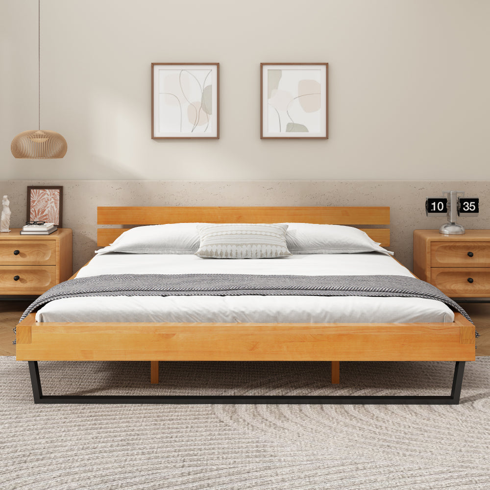 PINE WOOD BED FRAME KING SIZE,NATURAL & BLACK COLOR
