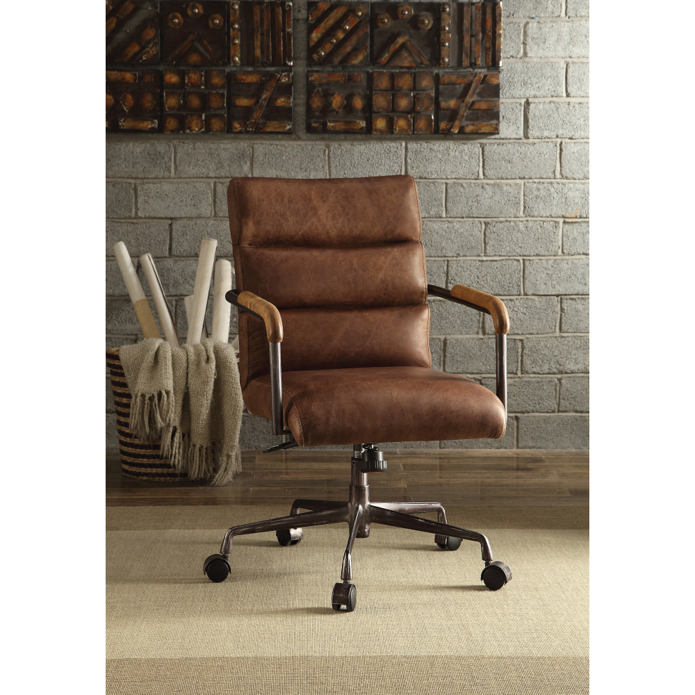 Harith Retro Brown Top Grain Leather Office Chair