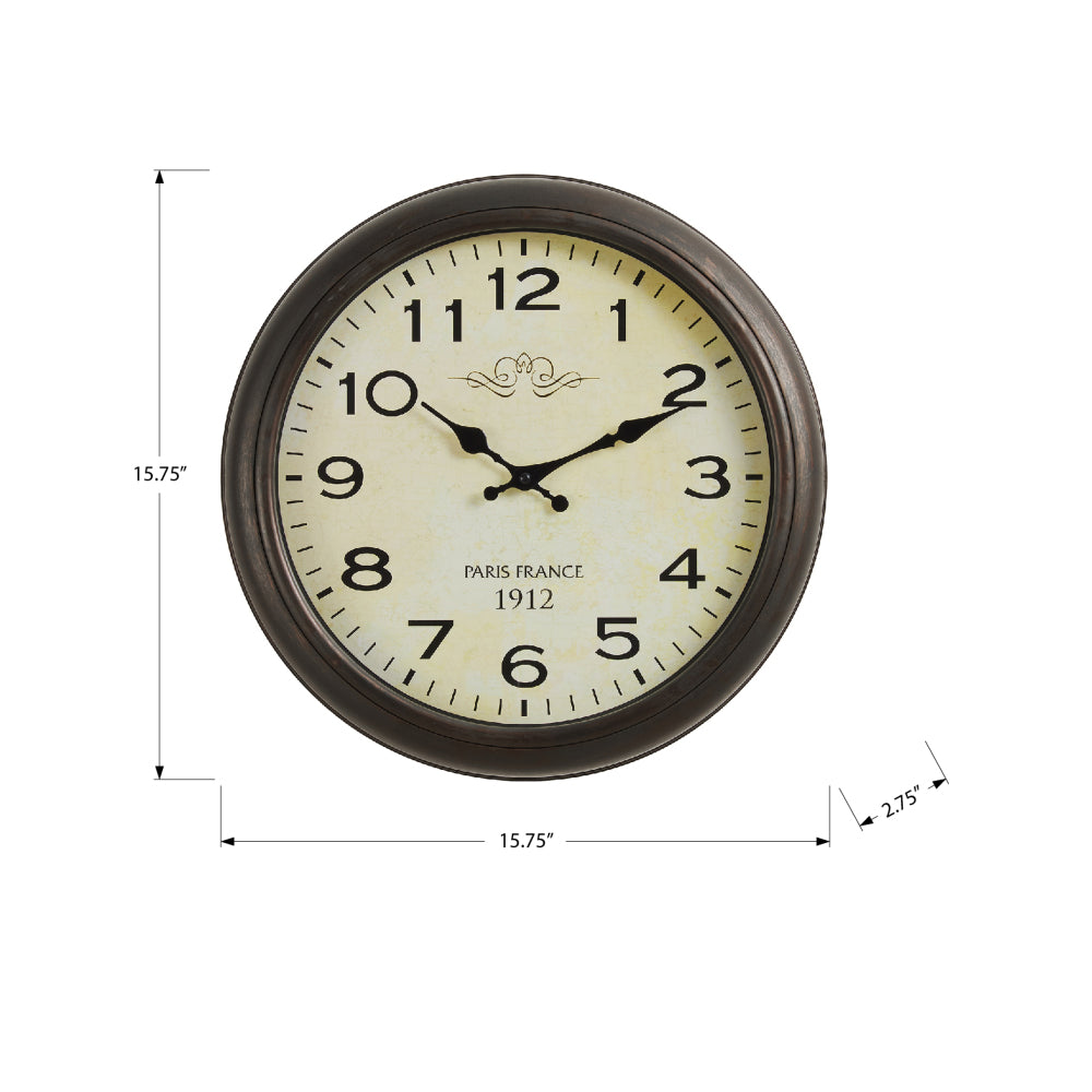 Clocks, 16" Round, Wall Clock, Antique Brown, Transitional