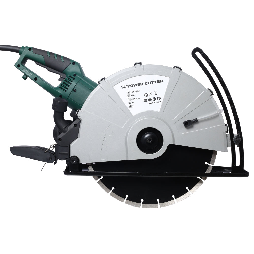 Electric 14" Cut Off Saw Wet/Dry Concrete Saw Cutter Guide Roller with Water Line Attachment