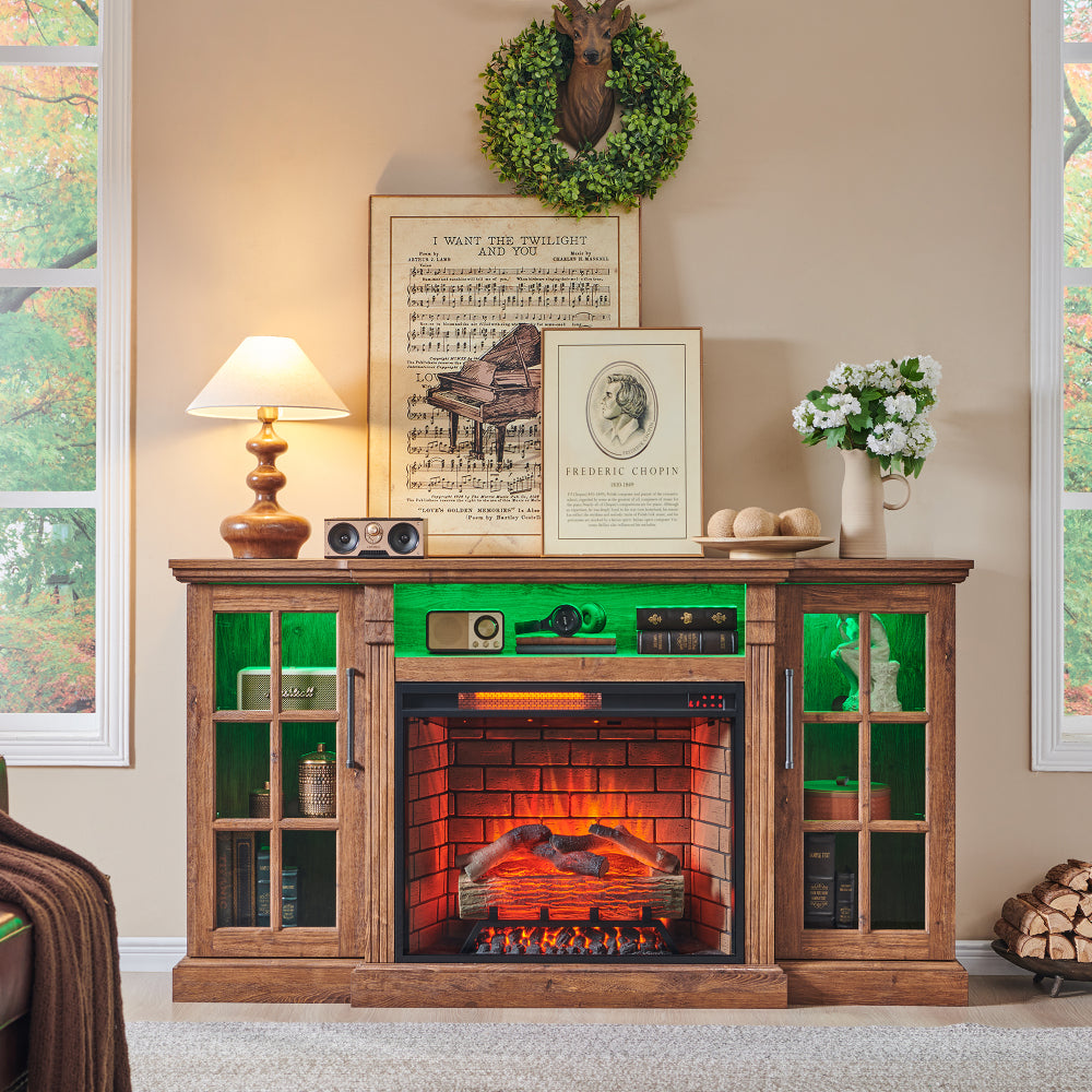 65" Fireplace TV Stand for TVs up to 75",with 28" Electric Fireplace and LED Light