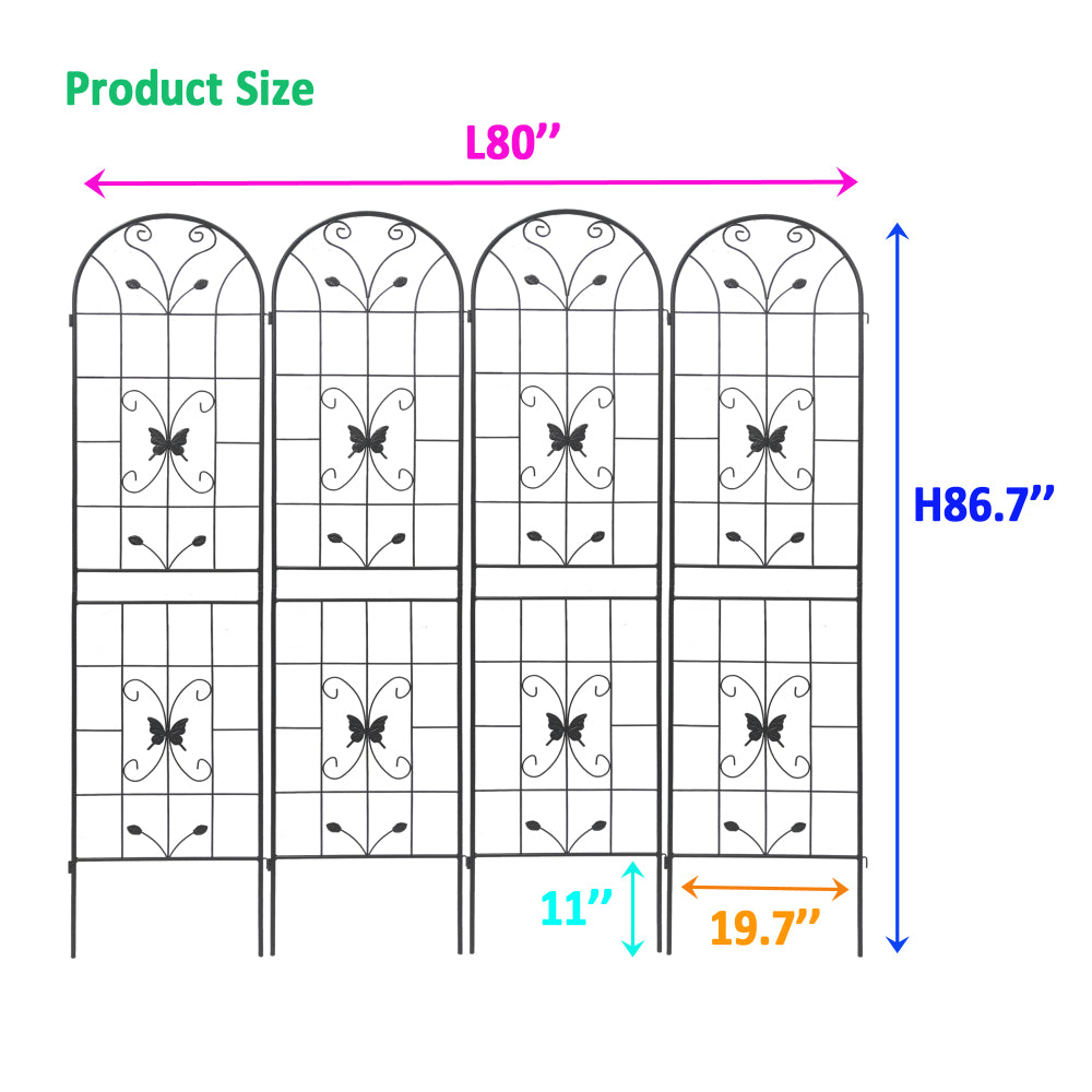 4 Pack Metal Garden Trellis 86.7" x 19.7" Rustproof Trellis for Climbing Plants Outdoor Flower Support Black