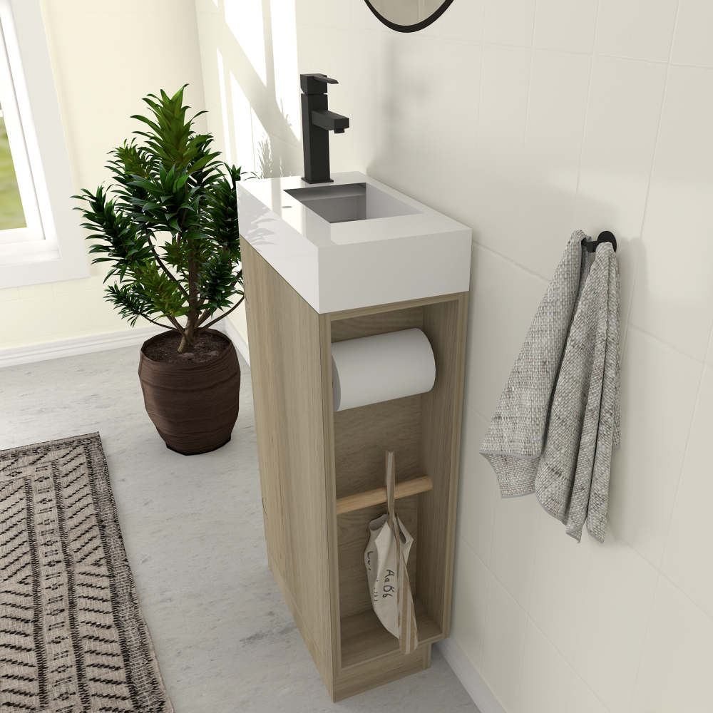 16 inch Bathroom Vanity Sink Combo for Small Bathroom - Natural Ash