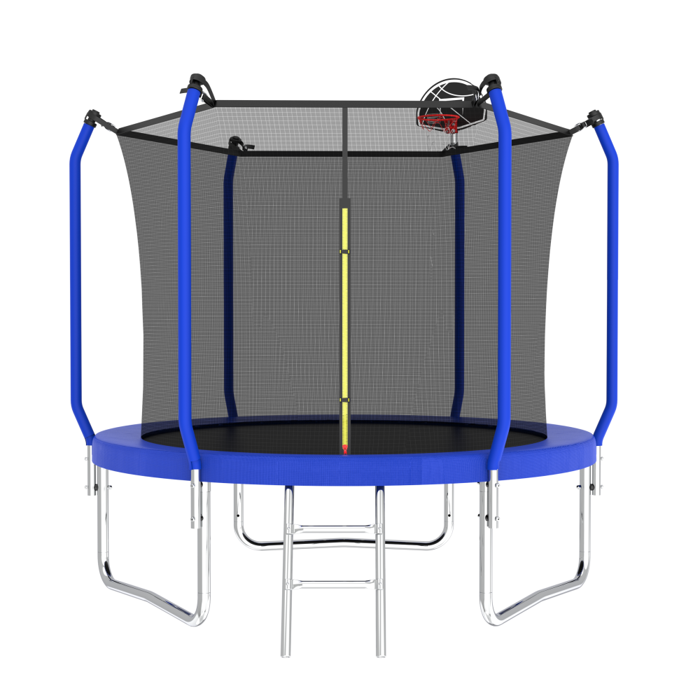 8FT Trampoline with Basketball Hoop,  ASTM Approved Reinforced Type Outdoor Trampoline with Enclosure Net