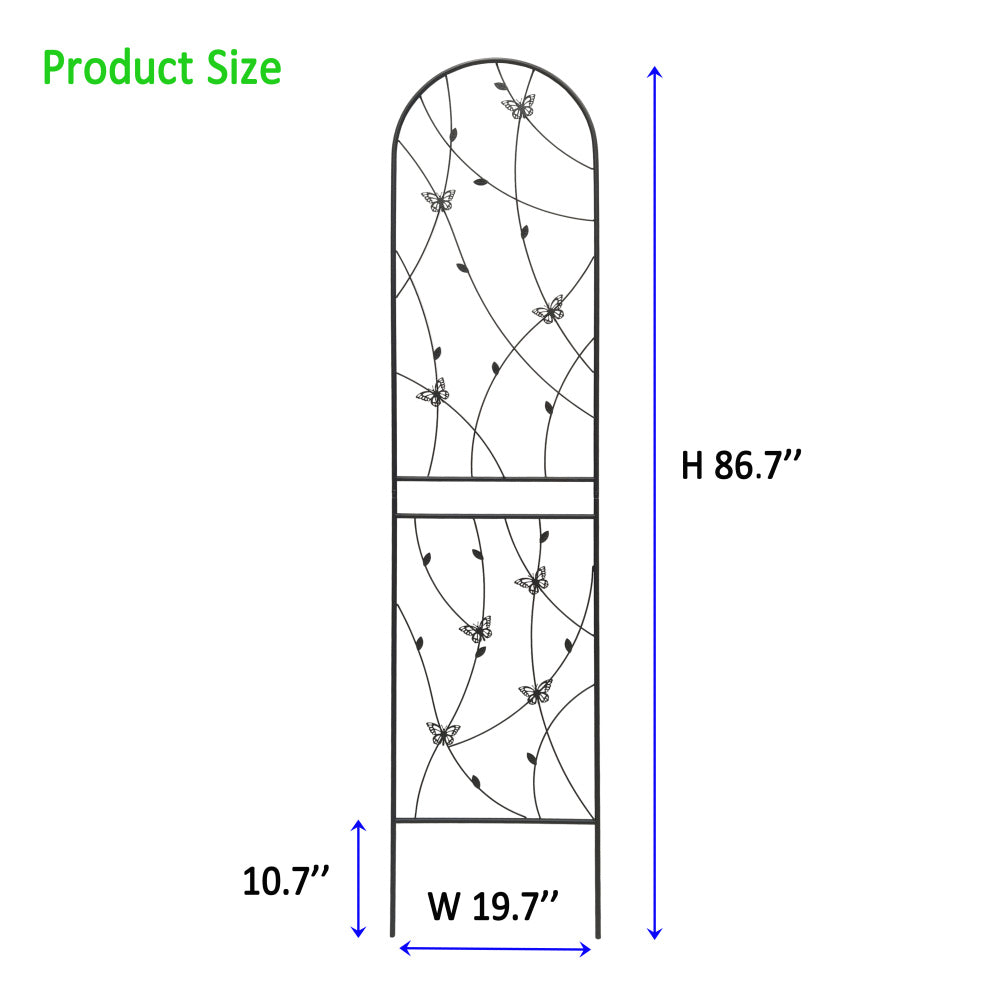 2 Pack Metal Garden Trellis 86.7" x 19.7" Rustproof Trellis for Climbing Plants Outdoor Flower Support Butterfly Deco Black
