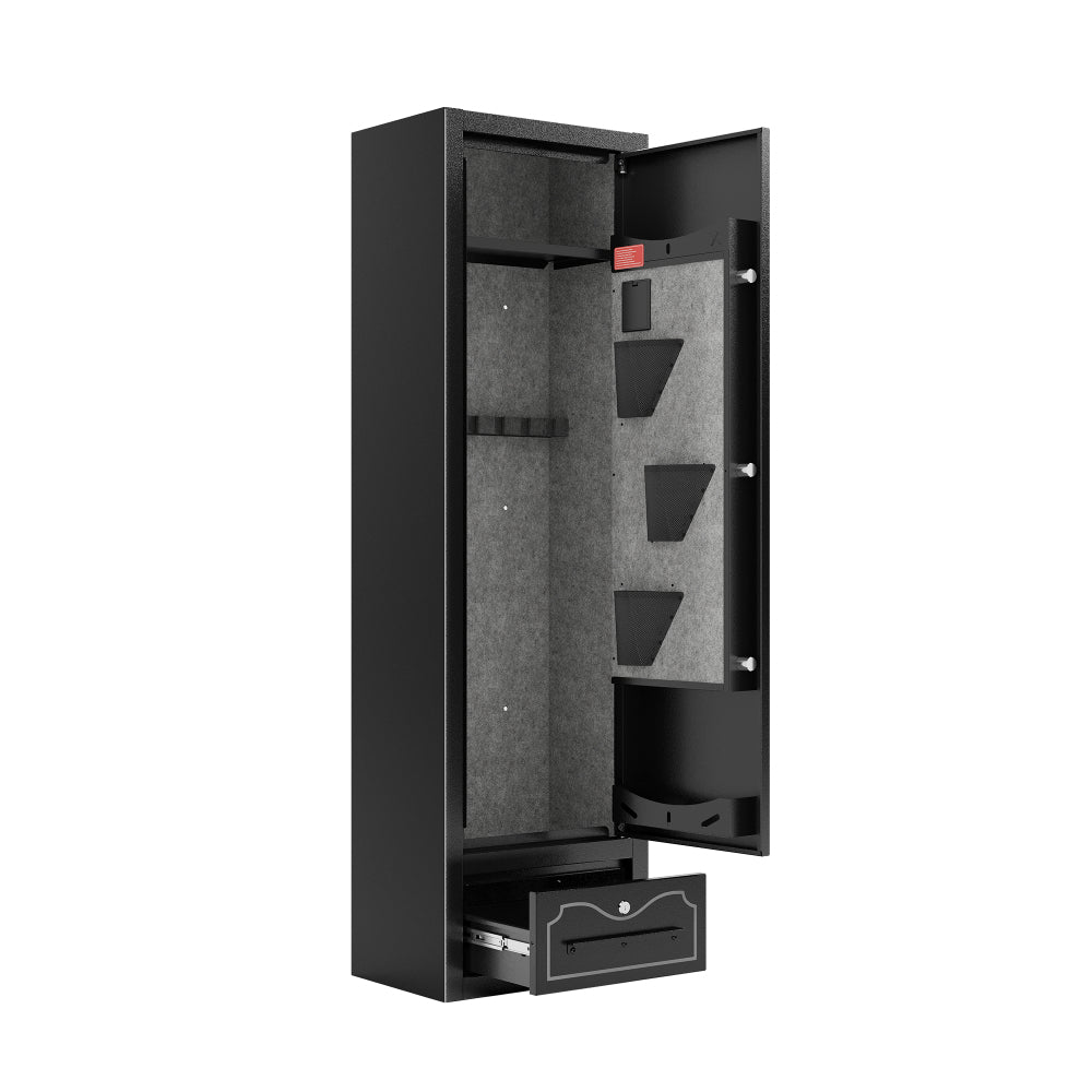8 - Gun Capacity Rifle Safe. Holds Rifles, Pistols, Shotguns. Digital Lock for Quick Access. Removable Shelf. Special Gun Rack for Scoped Rifles. Plus, a Handy Storage Drawer