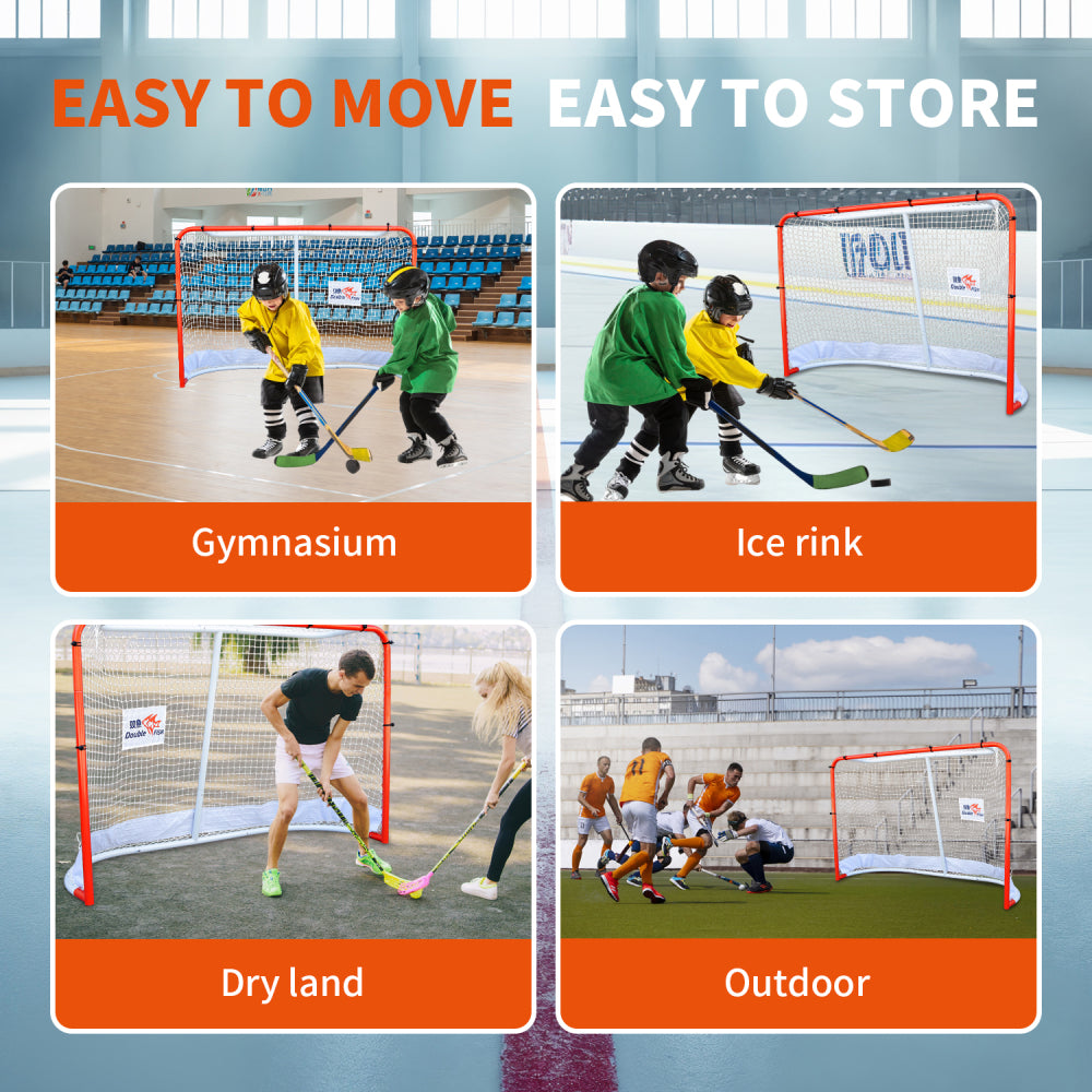 DOUBLE FISH Premium Steel Street Hockey Goal Set - 72"x48", Indoor/Outdoor, Durable & Portable with Reinforced Net And Easy Assembly