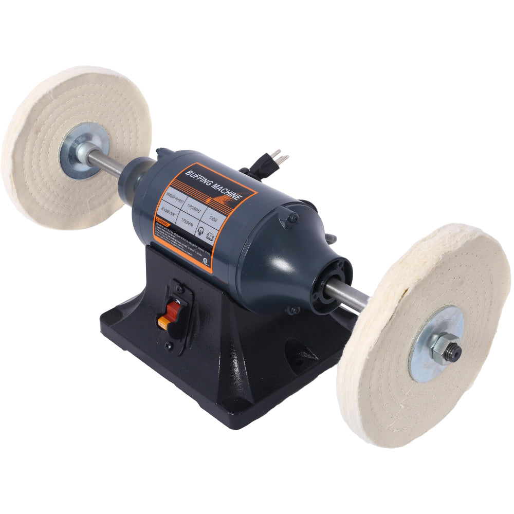 Extra long 8-Inch Electric Polisher Bench Buffer Grinder -4 Pole motor; Includes 4PCs 80Ply Thic Buffing Wheels for Polishing Metal, Jewelry, Knives, Wood, Jade,etc. CSA Certificated