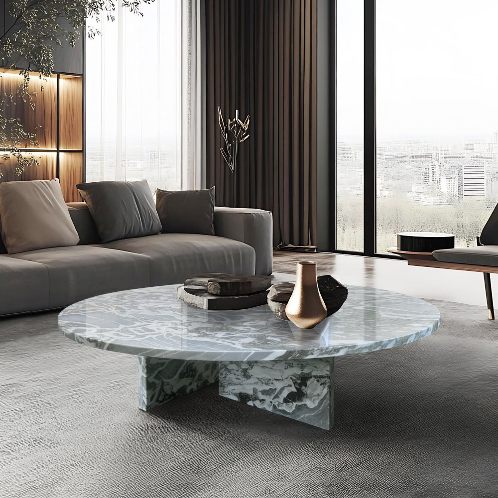 Blue gray natural marble coffee table, small table, living room table, natural stone, Ø27.6 h12.6 Inch/Ø70 h32 cm, genuine marble, real marble
