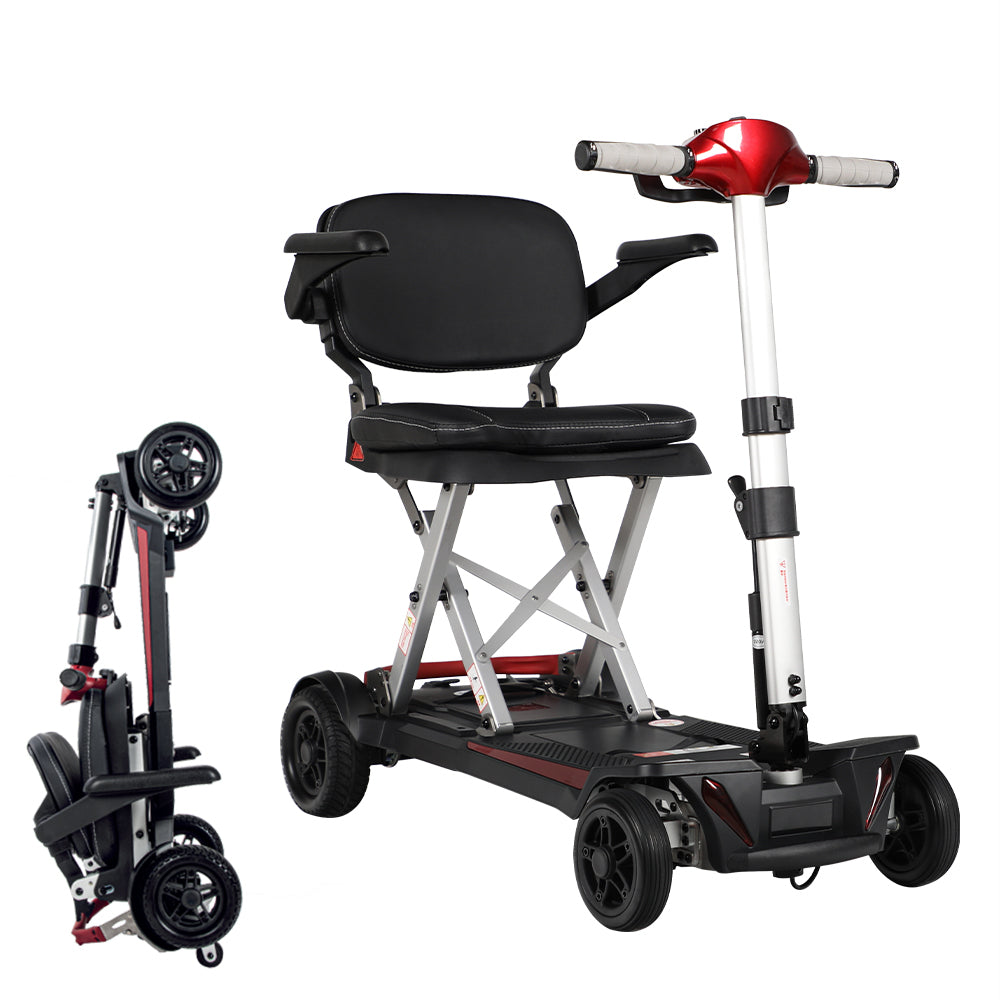Manaul Folding Scooter M2085 Red with 26.5 AH Battery and Travel range 24 Miles