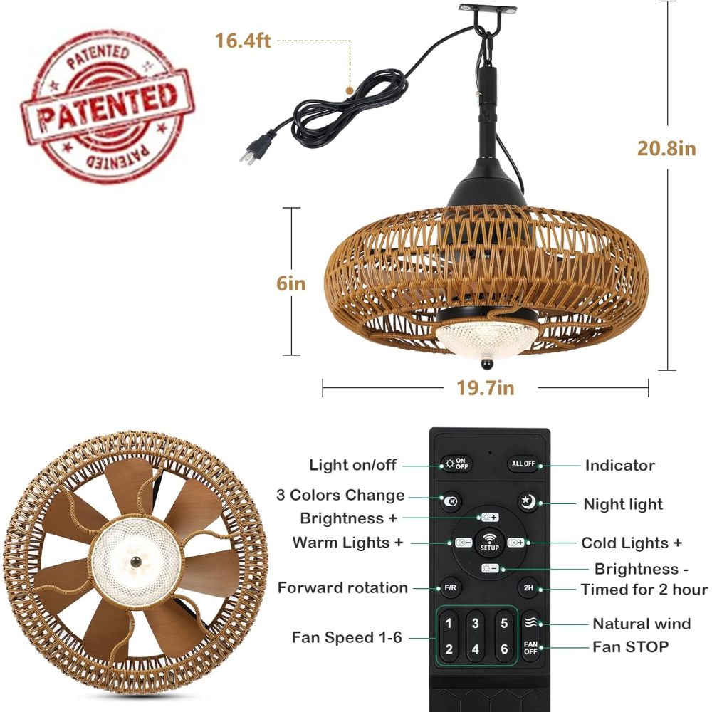 Waterproof Outdoor Ceiling Fan with Lights Remote Control