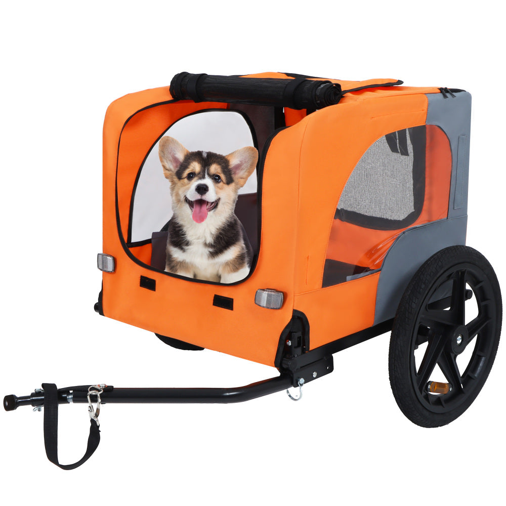 Outdoor Heavy Duty Collapsible Pet Bike Trailer with 16-Inch All-Terrain Wheels & Universal Hitch – Foldable Dog/Cargo Carrier Cart for Bicycles, orange