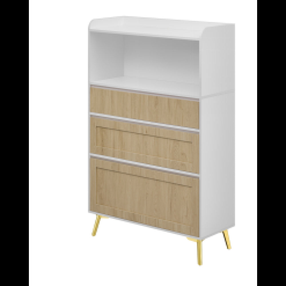 Modern Design Three Drawer Storage Cabinet,Bedroom Clothes Storage Can Be Used in Dining Room, Kitchen, Bedroom. White Solid Wood Frame
