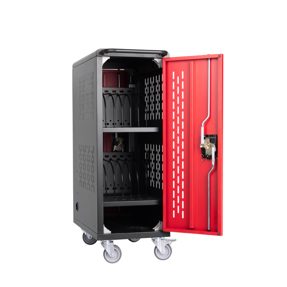 16 Bay Mobile School Charging Cart Station for Chromebook, Tablet and Laptop Computer with Power Strip Included, Assembly Required-BLACK