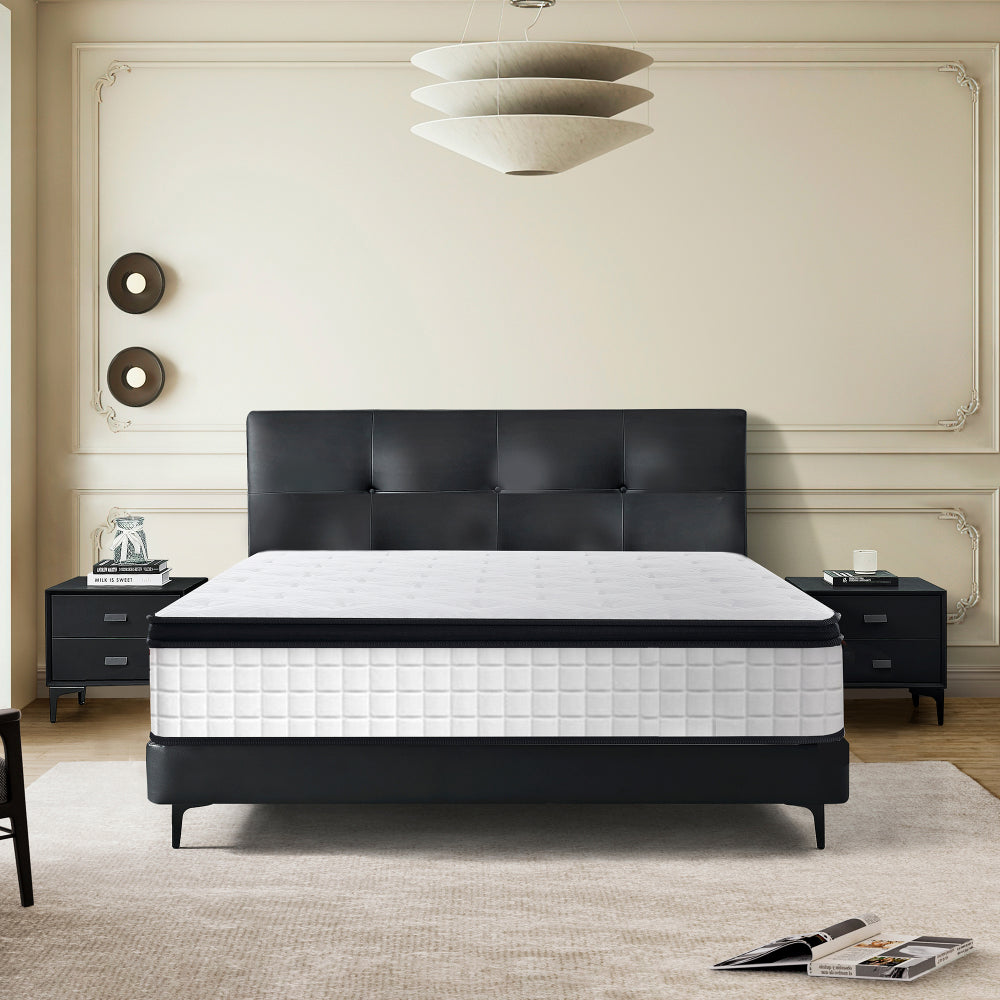 FULL Size 12 Inch Hybrid Mattress Individual Pocket Spring 7-Zoned Memory Foam Knitted Cover CertiPUR-US White
