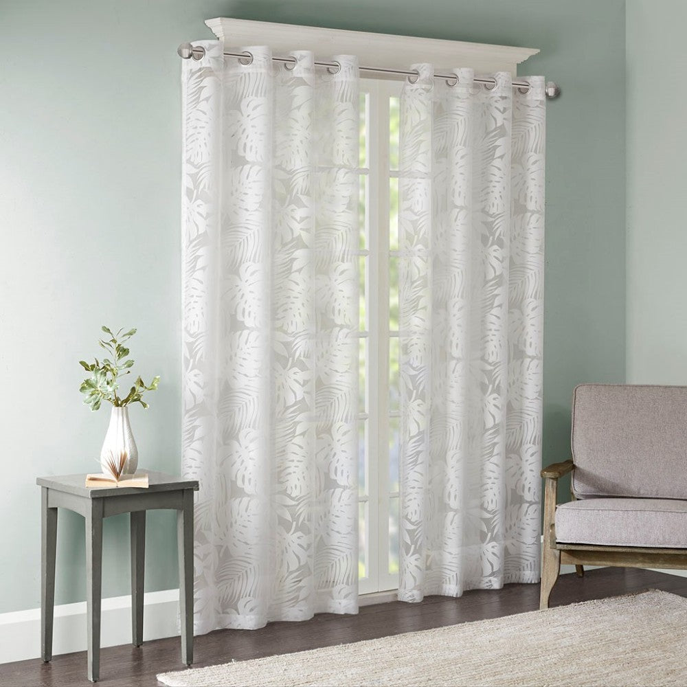 Palm Leaf Burnout Window Sheer White 50x95"