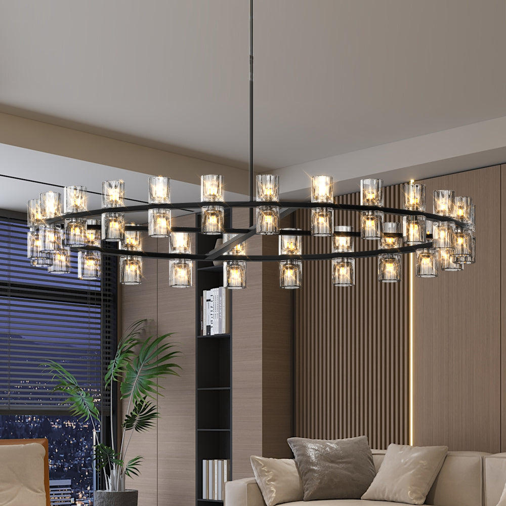 (L005030-D48-P48B/W1340P310779)48 Inches Luxury Chandeliers Crystal Living Room Decorative Lights Simple Modern Dining Room LED Lighting,for Home Decor (Bulbs Included) Black
