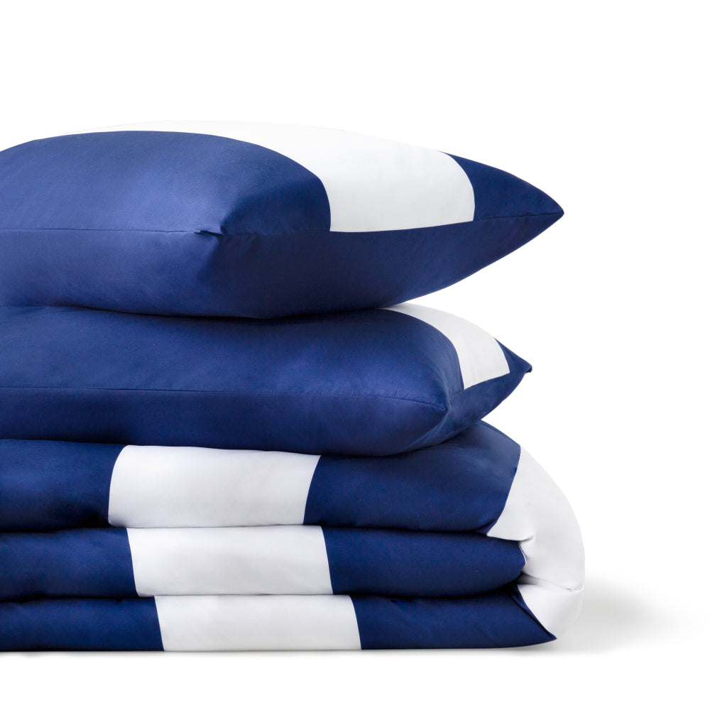 Linenspa Microfiber Designer Comforter - Rugby Stripe , Cal King, Navy