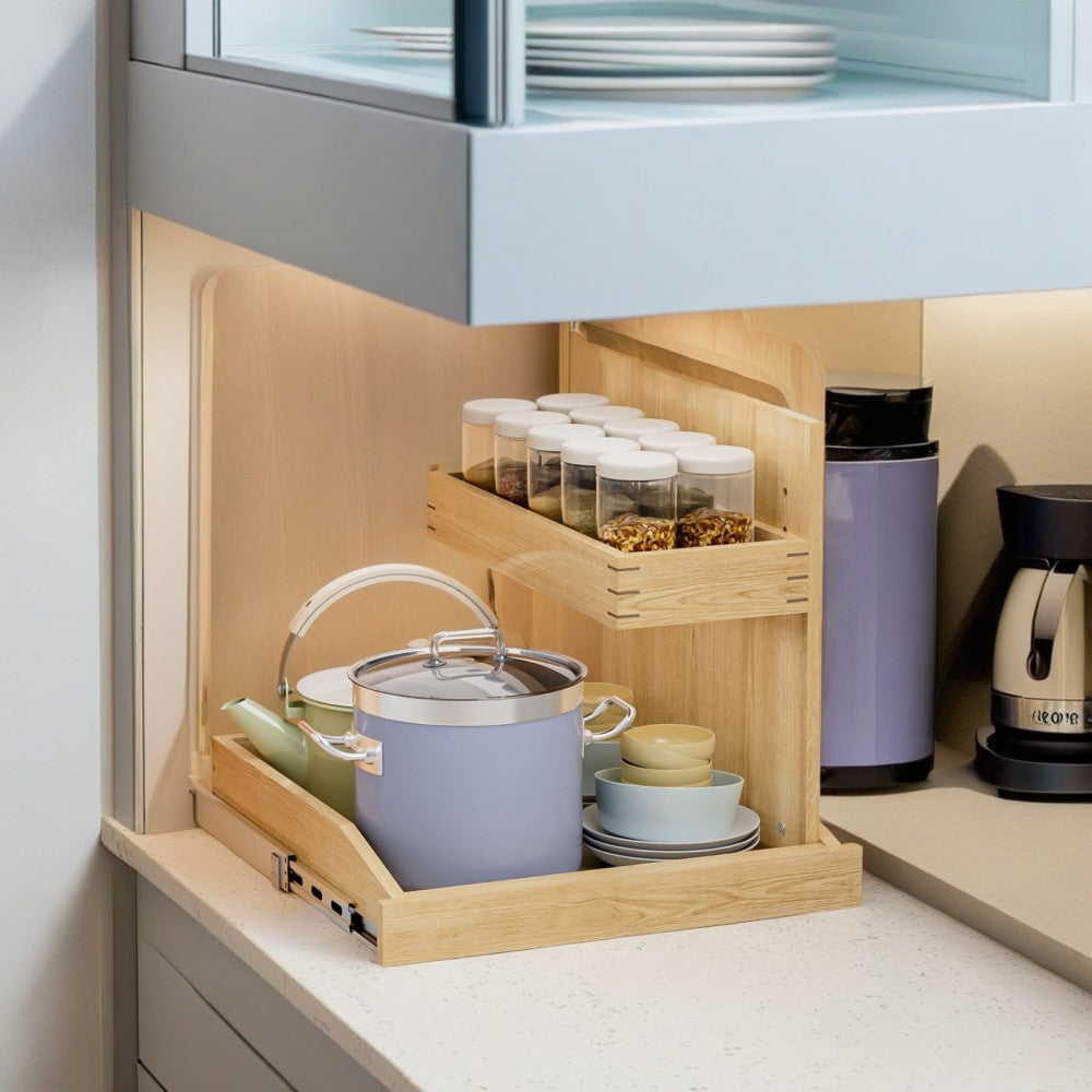 Under Sink Organizers and Storage 22½" W x 21" D, 2 Tier Pull Out Cabinet Organizer with Hard Close, Adjustable Pull Out Cabinet organizer with U Bracket for Bathroom Kitchen(Right)