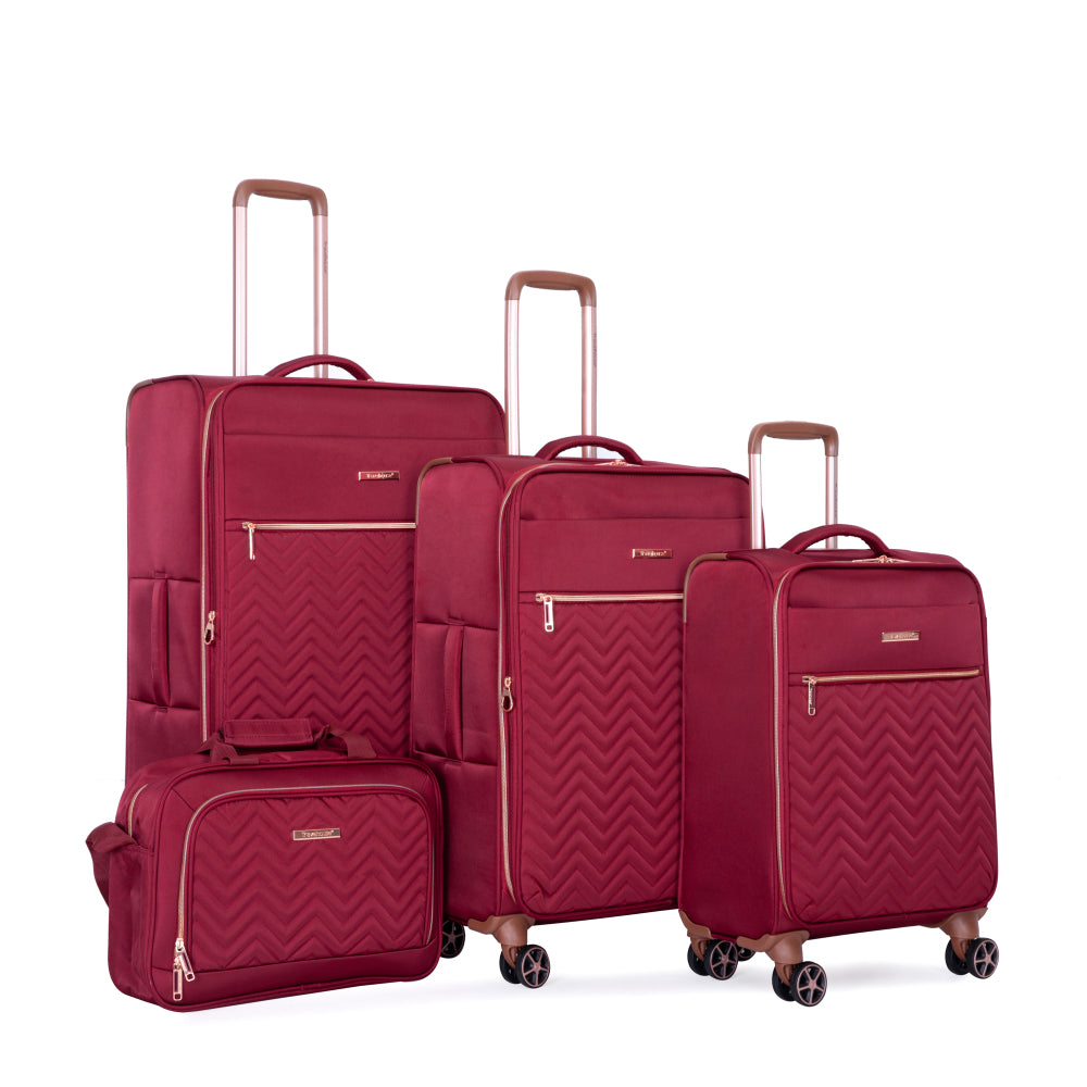 4-Piece Set (16/20/24/28) ,Softshell Suitcase Spinner Wheels Terylene Luggage Sets Carry On Suitcase Luggage Lightweight Durable Suitcase   Wine Red