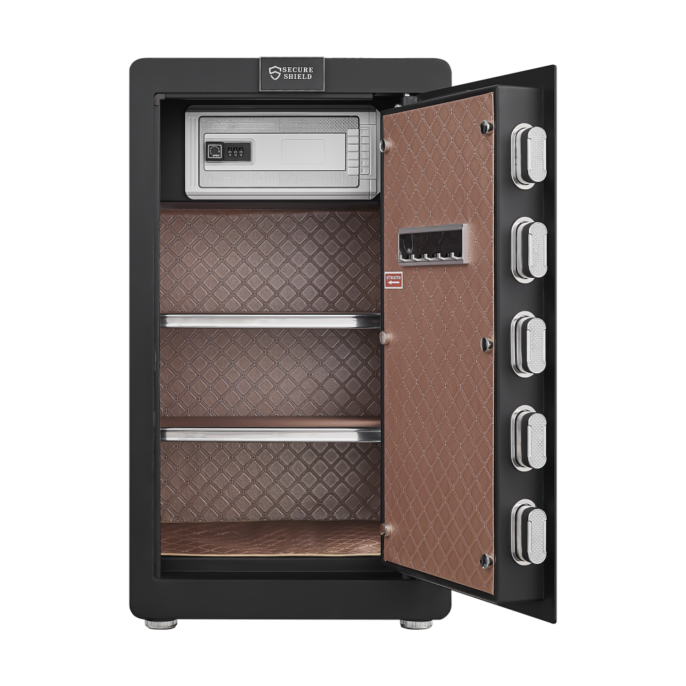 Safe Box with Biometric Recognition, Built-in Removable Partition And Flexible Compartment Partition, Dual Protection with Electronic Password Lock, Private And Invisible Hidden Compartment Structure,