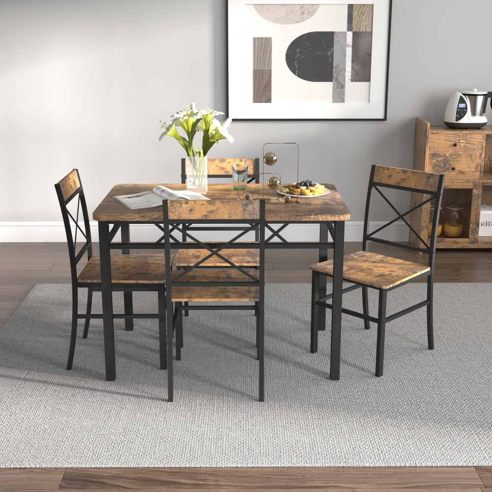 Dining Table Set for 4, Wood Kitchen Table with  Chairs Dinning Table Set for Kitchen & Dining Room, Compact Dining Set for Small Spaces, Rustic Brown