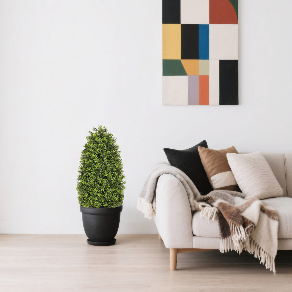 90cm Artificial Boxwood Cone Tree Faux Shrub for Outdoor Planter and Entryway Décor 2pcs/set