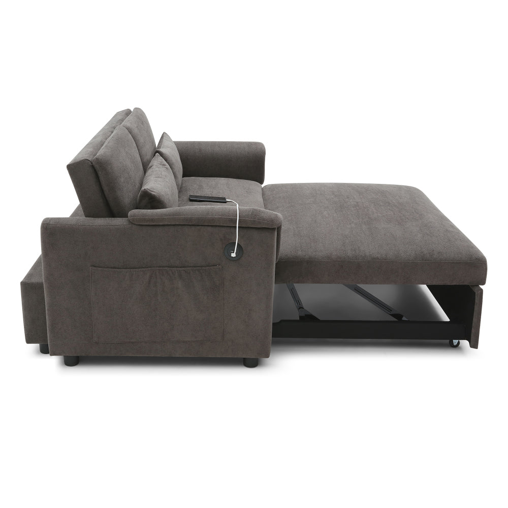 55" Velvet Two Seater Pull Out Sofa Bed, Adjustable Backrest With  USB Ports, Two Side Pockets, 3 in 1 Convertible Sleeper Sofa Bed, Modern Love Seat Lounge,2 waist pillows for living rooms,GREY
