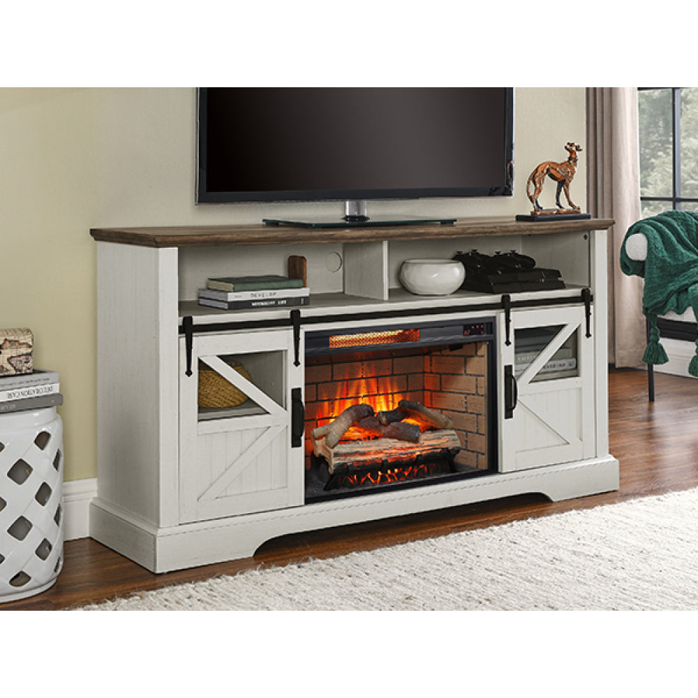 60 Inch Electric Fireplace  Entertainment Center With Door Sensor-Jasmine white color