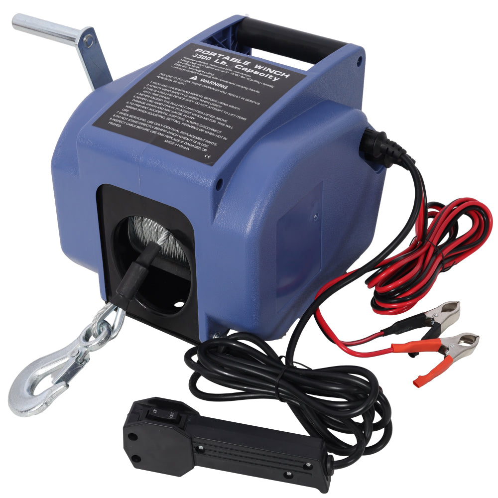 12v 2000lbs Trailer Winch,Reversible Electric Winch,for Boats up to 5000 lbs,Galvanized Wire Rope,with extra pulley hook, Rapid Mount, wirelss remote control,power in and power out.blue plastic casing