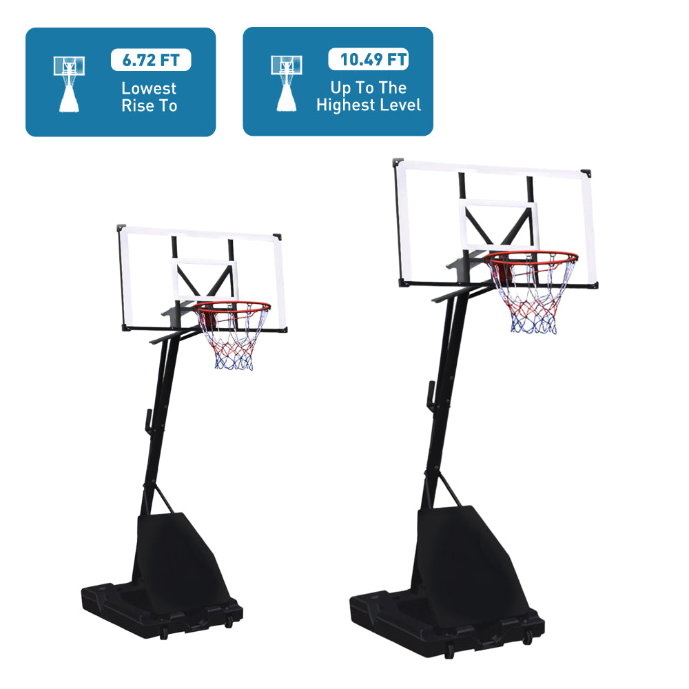 Portable & Adjustable Basketball Hoop: 6ft-10ft Height Range, 43" Shatterproof Backboard - Perfect for Indoor, Outdoor, or Pool Use by Kids & Adults. Includes Rebound Plate.