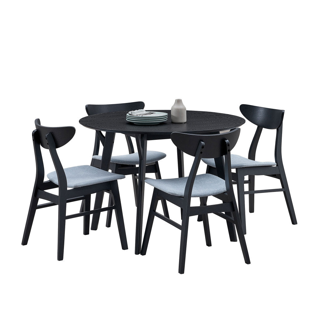 Wooden Dining Table Set, Modern Simple Design Round Kitchen Table and Fabric Upholstered Dining Chairs for Dining Room, Kitchen, Saving Space(1 Table with 4 Chairs),Black