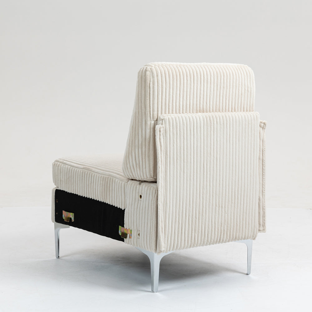 Modular Sectional Sofa Armless Seat Module, Corduroy Sectional Couch, Single Couch Modular Armless Accent Chair with Back Cushion,  Beige