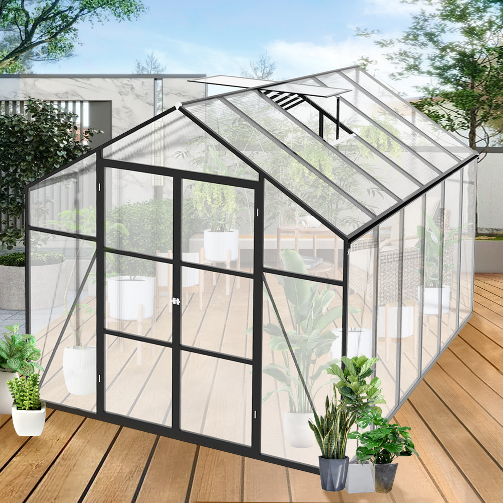 Newly Design Greenhouse 8x12 FT Polycarbonate Greenhouse Raised Base and Anchor Aluminum Heavy Duty Walk-in Greenhouses for Outdoor Backyard in All Season