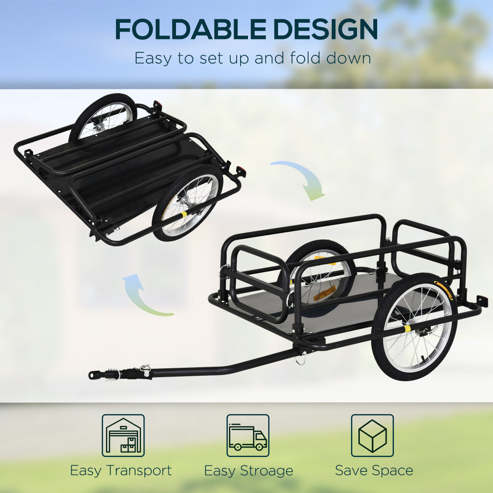 Aosom Bike Cargo Trailer for Hefty Loads, Foldable Compact Storage, Universal Hitch, Bike Wagon Bike Trailer Bicycle Cargo Trailer Bike Attachment with 16" Wheels, Heavy-Duty, Black