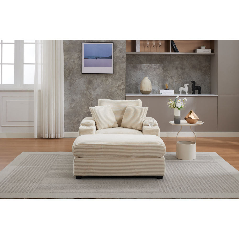 [VIDEO/New]Corduroy Upholstered Chaise Lounge Sofa with Handrail storage ,Movable ottoman,Cupholders,Detachable Cushions Deep Seat for Living Room Office,3 colour