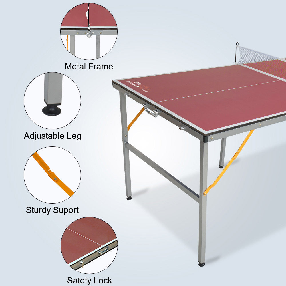 DOUBLE FISH 6ft Mid-Size Foldable Portable Ping Pong Table Indoor Outdoor Game Set with Net 2 Paddles 3 Balls