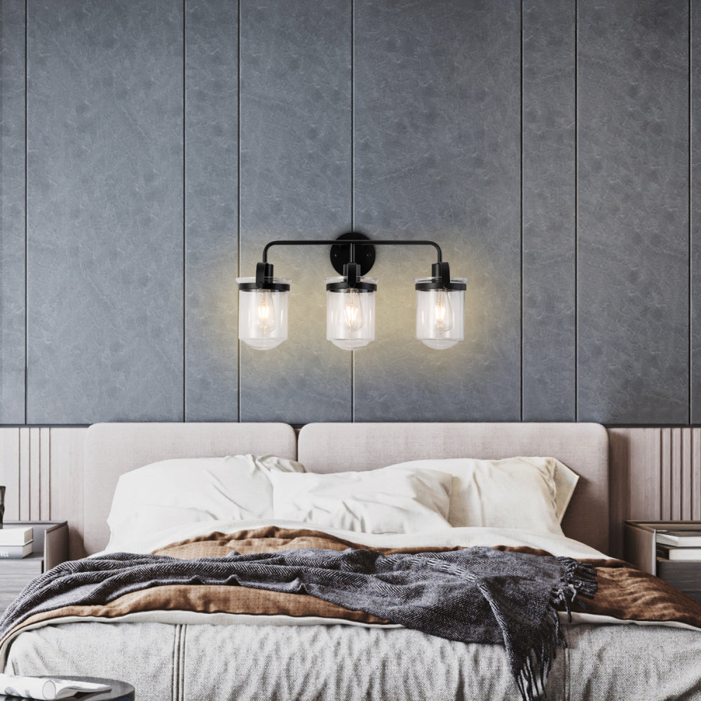 3-Light with Clear Glass Shade, Modern Sconce,  Industrial Indoor  Light Fixture for Bathroom Living Room Bedroom Over Kitchen Sink, E26 Socket,  [No Bulb]