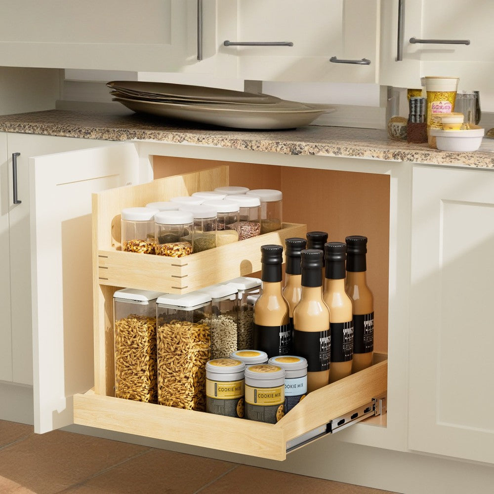 Under Sink Organizers and Storage 19½" W x 21" D, 2 Tier Pull Out Cabinet Organizer with Hard Close, Adjustable Pull Out Cabinet organizer with U Bracket for Bathroom Kitchen(Left)