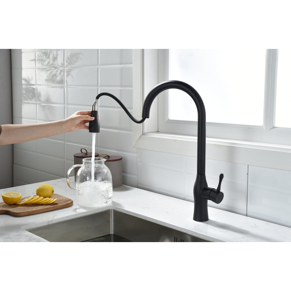 Pull-Down Single Handle Kitchen Faucet in Matte Black
