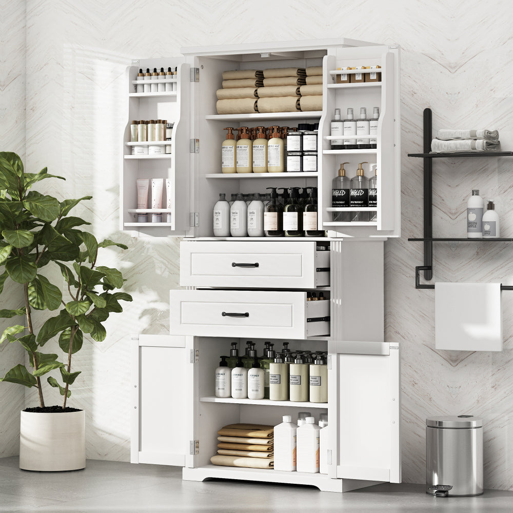 Storage Cabinet with Multi-Functional Storage Space for Kitchen/Bathroom/Dining Room/Living Room , 2 Drawers with Slide Rails, Adjustable Shelf, White
