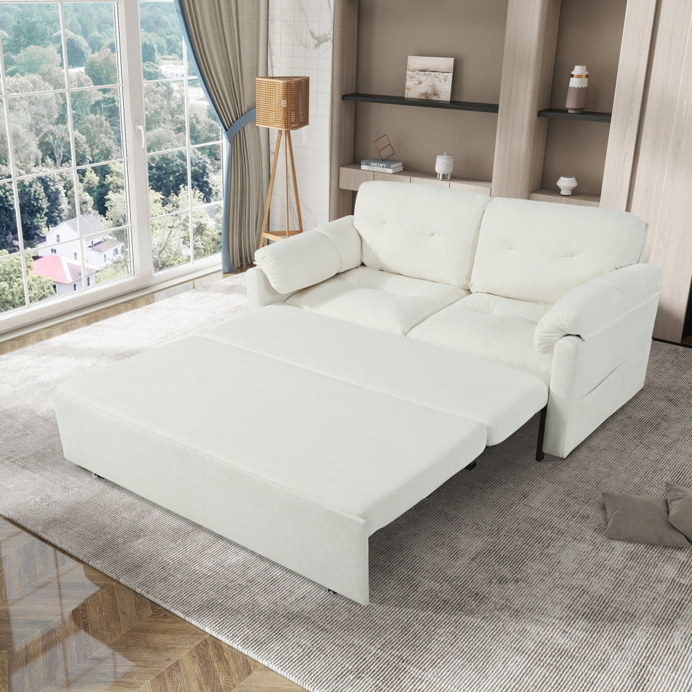 Convertible Pull Out Sofa Bed Queen Size, 3-in-1 Convertible Sleeper Couch with Thicked Cushions and Side Storage,Multi-Functional chenille Loveseat Sofa for Living Room,Bedroom,Apartment,Office,Grey