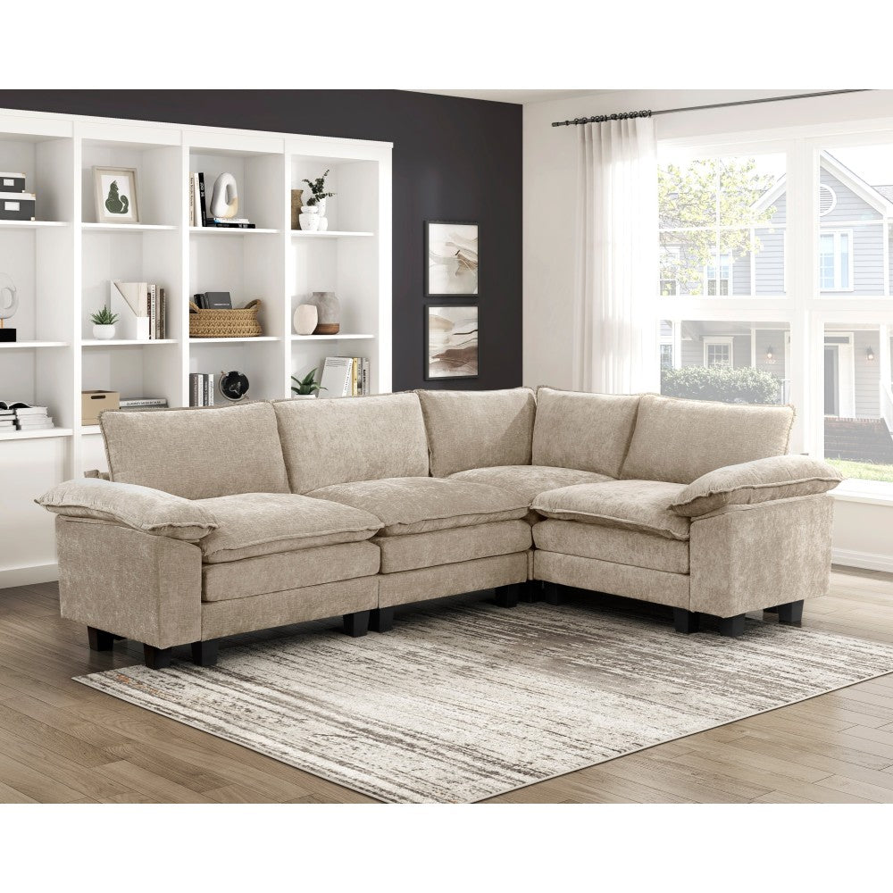 Modern Style 2pcs Arms with Adjustable Pillow Top Taupe Chenille Fabric Upholstery Contemporary Living Room Furniture Plush Comfort