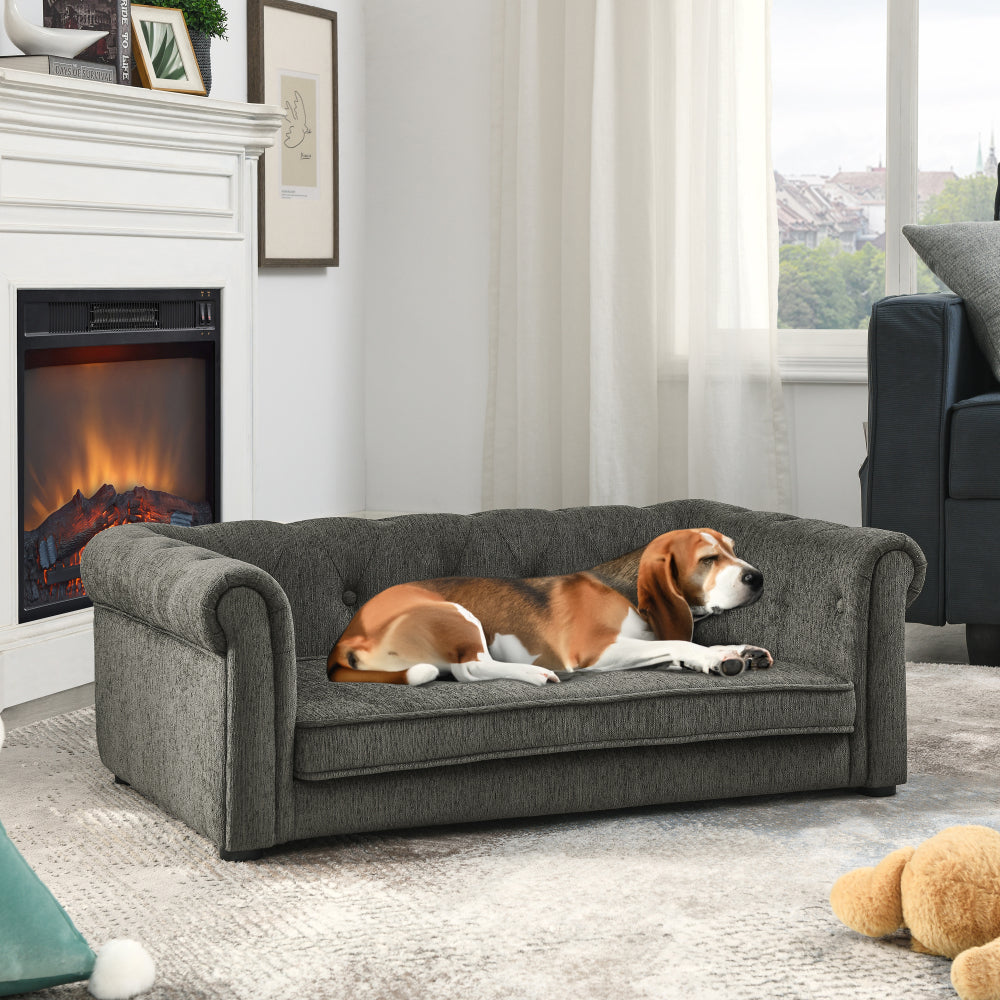Elegant Rectangle Pet Bed for Small and Medium  Dogs, Durable Elevated Dog Sofa Bed, Comfortable Dog Couch, Modern and Stylish Dog Sofa for Small and Medium Dogs,Dark grey