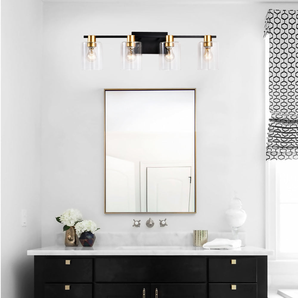 4-Light Bathroom Light Fixtures((Does Not Include Light Bulbs), Modern Vanity Lights with  Glass Shade, Vintage  Light Fixture Bathroom Over Mirror Wall Lights for Kitchen Dinning Room Bedroom Hallway